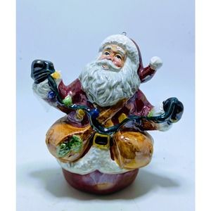 Vintage Ceramic Santa Clause Christmas Tree Ornament Iridescent Hand Painted